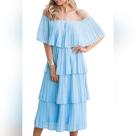 Chiffon pleated off shoulder dress size xl - Picture 3 of 3